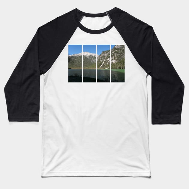 The fabulous alpine lake of Landro (Durrensee) in the Dolomites (Dobbiaco). Lovely place in the Italian Alps. Reflections in the water. Sunny spring day. Trentino Alto Adige Baseball T-Shirt by fabbroni-art